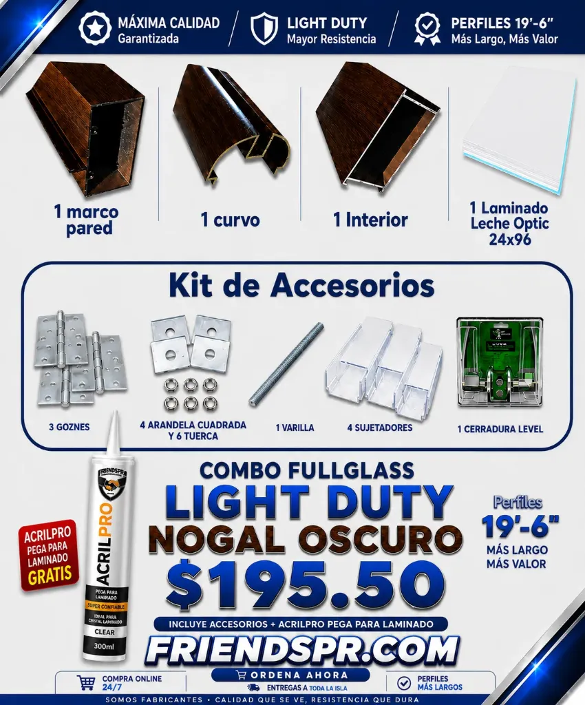 LD NOGAL - Combo FullGlass Light Duty, con Laminado Leche Optic 24x96