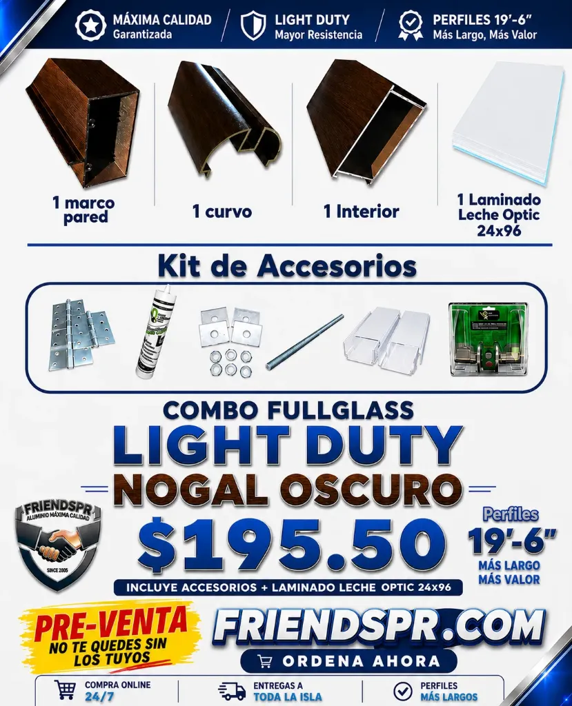 PRE-VENTA, Llega 12 Julio-Combo FullGlass Light Duty NOGAL OSCURO, con Laminado Leche Optic 24x96