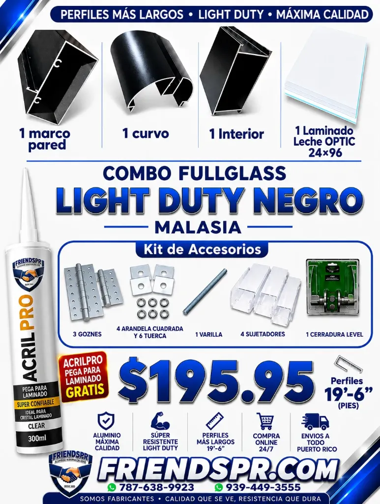 LD NEGRO - Combo FullGlass Light Duty con Laminado Leche OPTIC 24x96