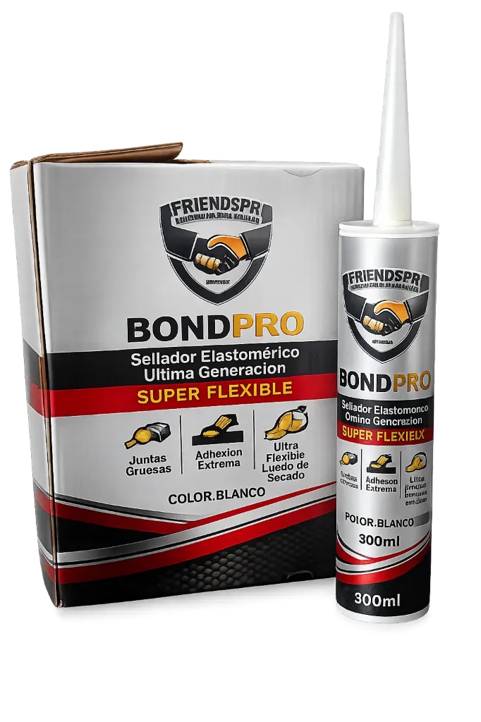 BondPRO-Caulking Elastometrico, Super Flexible, Adherencia Extrema, Blanco Brilloso (Caja 12)