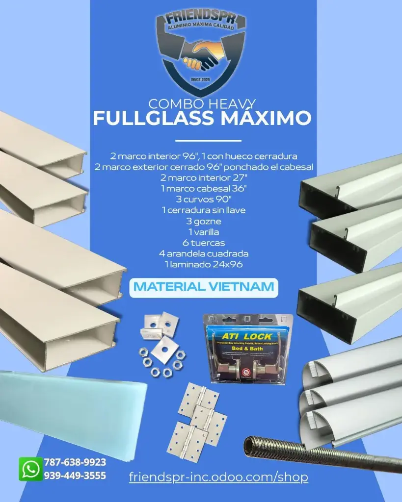 HD BLANCO-MAXIMO -Full Glass HEAVY DUTY COMPLETO, Leche OPTIC(24*96) Para Puertas hasta 36*96 con Accesorios