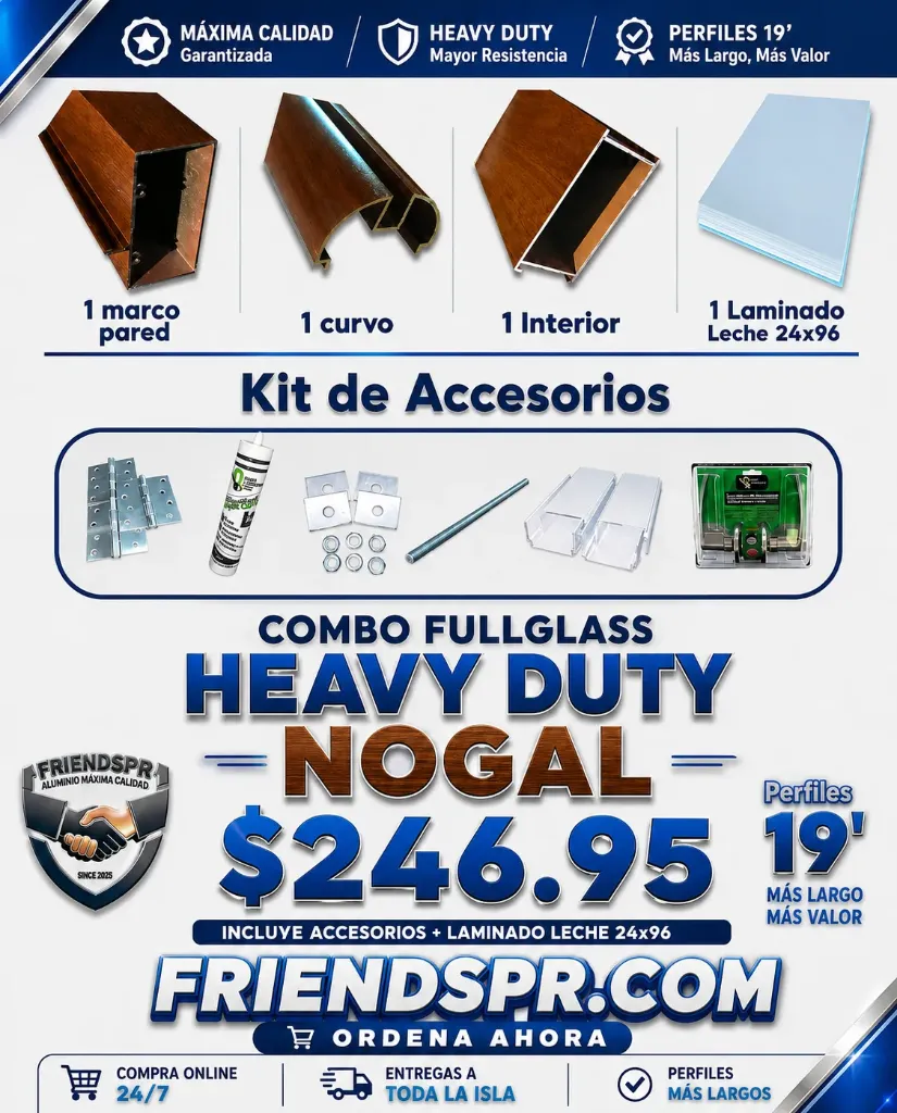 NOGAL OSCURO- Combo FullGlass con Accesorios y Laminado Leche 24*96 (Vietnam)