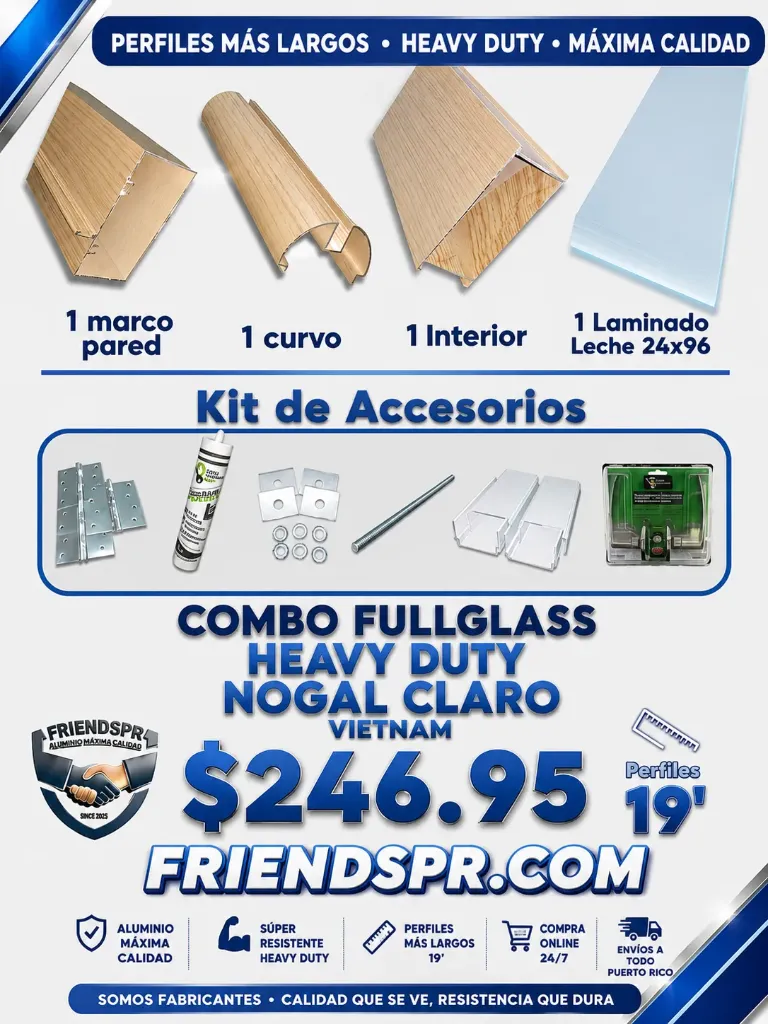 NOGAL CLARO- Combo FullGlass con Accesorios y Laminado Leche 24*96 (Vietnam)