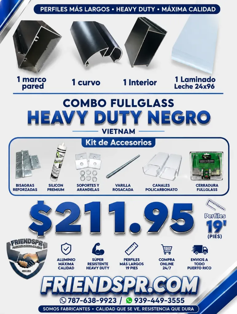 NEGRO - COMBO FULLGLASS 19', Accesorios y Laminado Leche Optic 24*96 (VIETNAM)